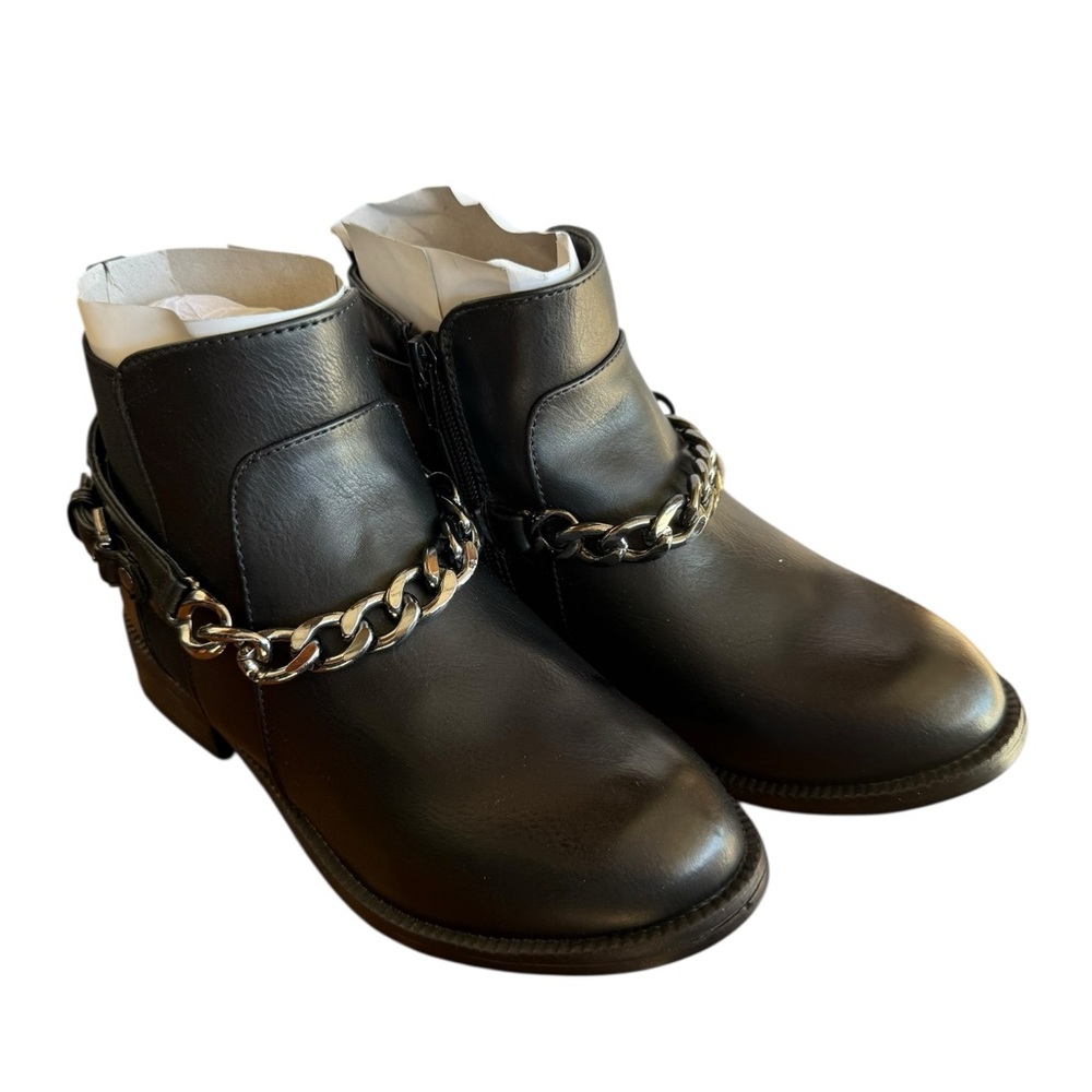 Shoe Dazzle Black Ankle Boots with Silver Chain